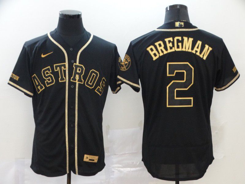Men Houston Astros #2 Bregman Black Retro gold character Nike MLB Jerseys->houston astros->MLB Jersey